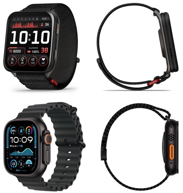 Garmin Venu X1とApple Watch Ultra 2のボディデザインの比較